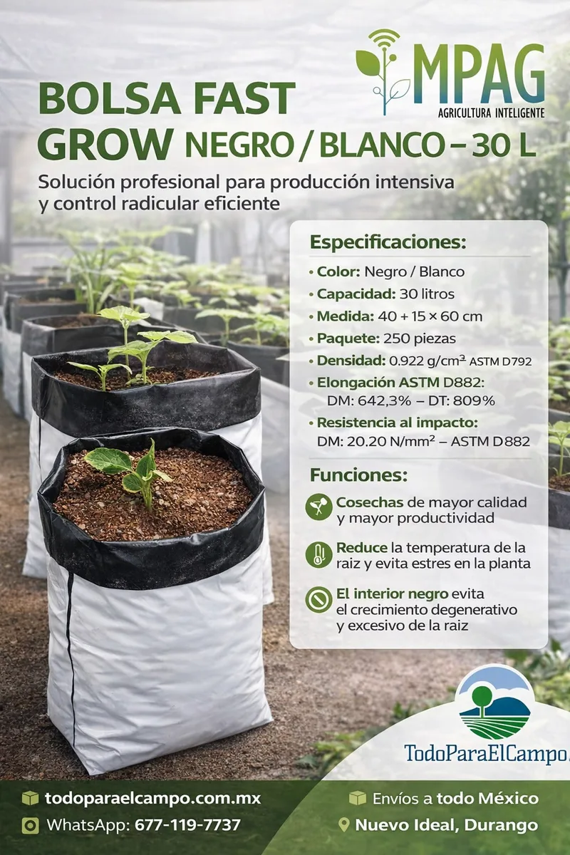 Bolsa Fast Grow Negro/Blanco 30 L — Paquete 250 Piezas — foto 2