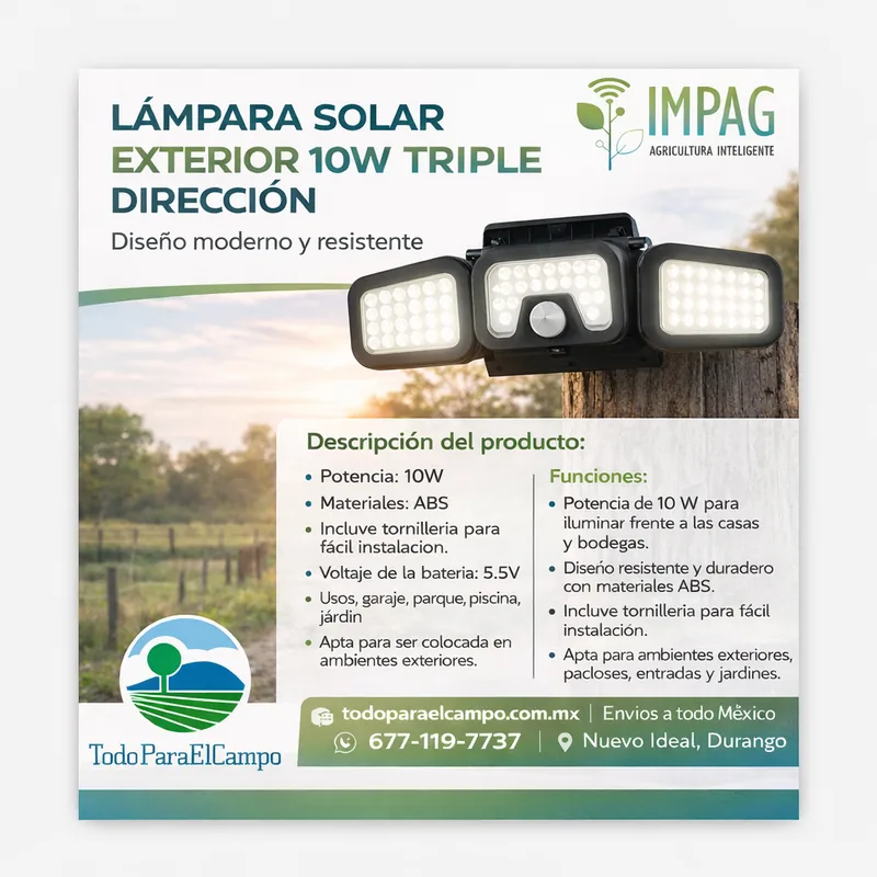 Lámpara Solar Exterior 10W Triple Dirección — foto 2