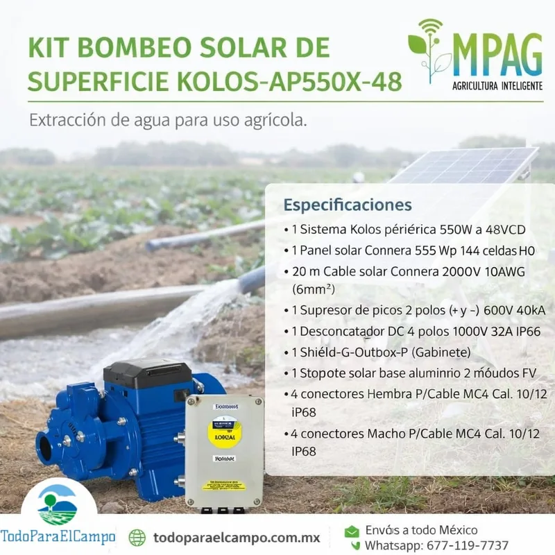 Bomba Solar de Superficie 550 W con Panel Solar Incluido (Kolosal AP550X-48) — foto 2