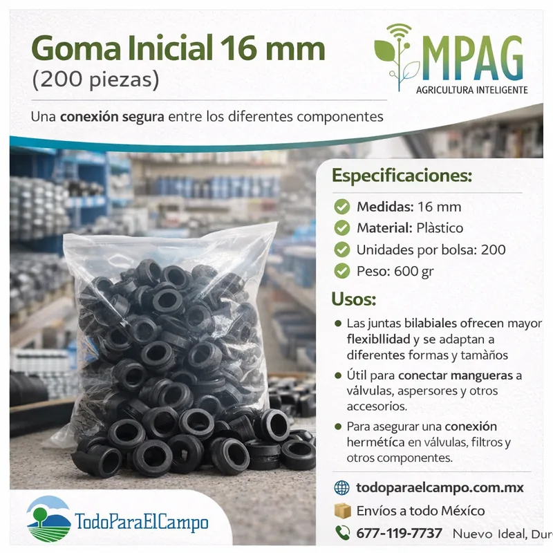 Goma Inicial Bilabial 16 mm para Riego (200 Piezas) — foto 3