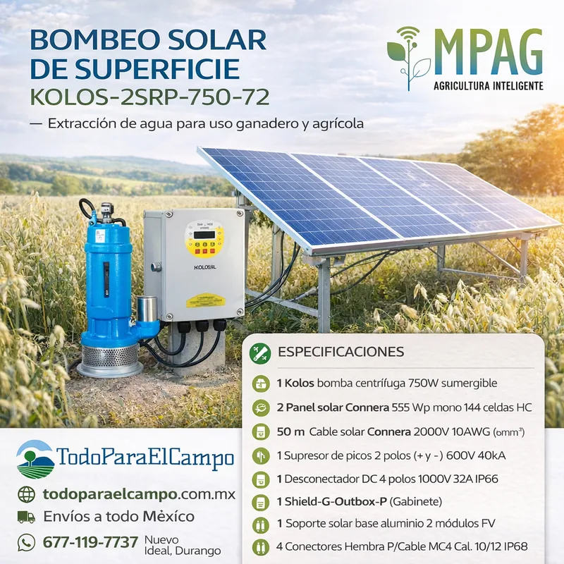 Sistema de Bombeo Solar de Superficie con 2 Paneles de 555 W (Kolosal 2SRP-750-72) — foto 2