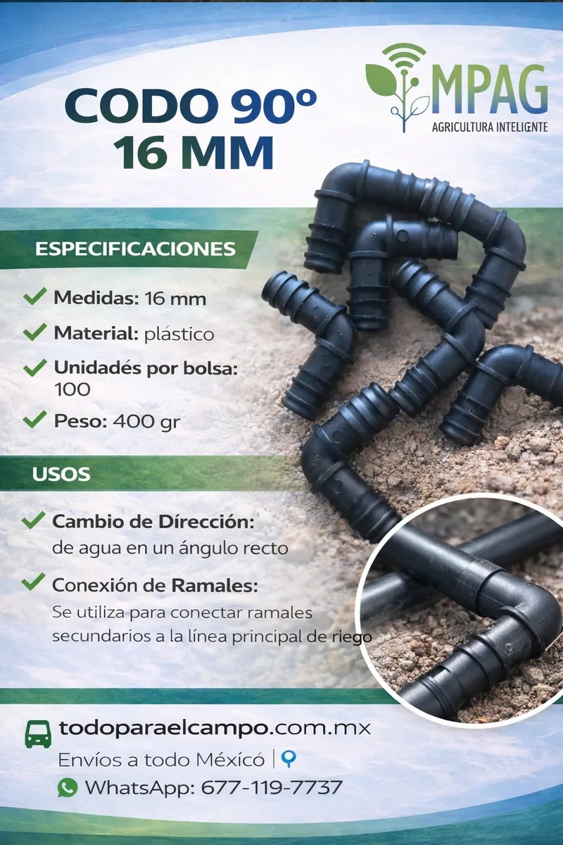 Codo 90° de 16 mm para Riego (Bolsa de 100 Piezas) — foto 2