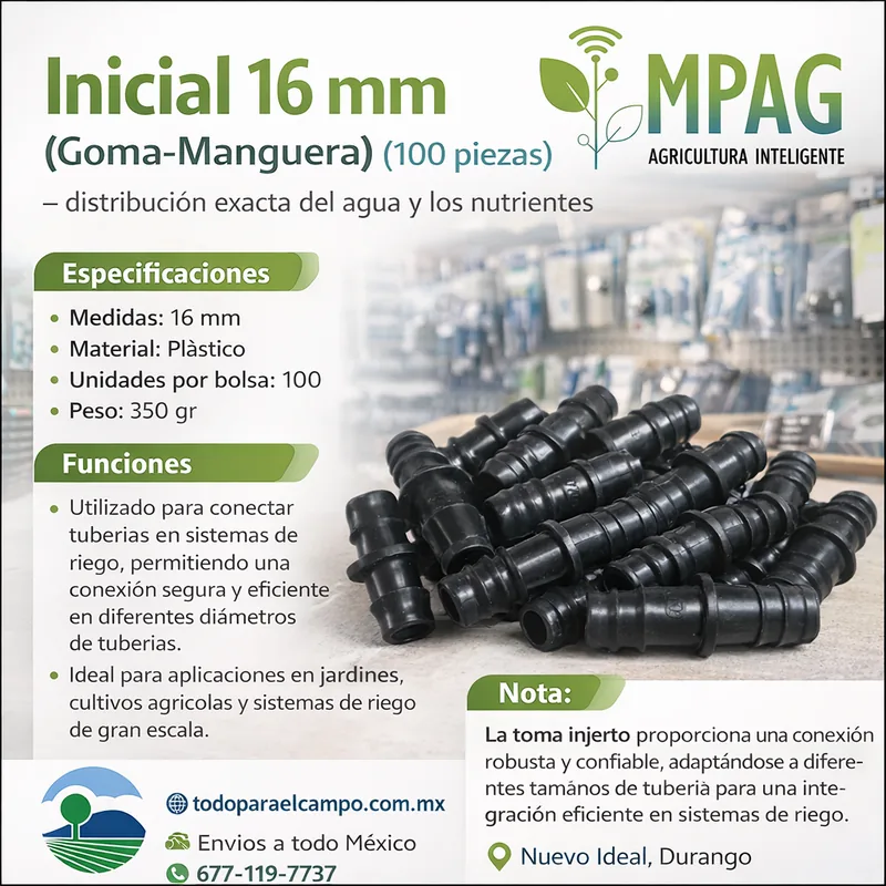 Conector Inicial 16 mm Goma-Manguera (100 Piezas) — foto 2