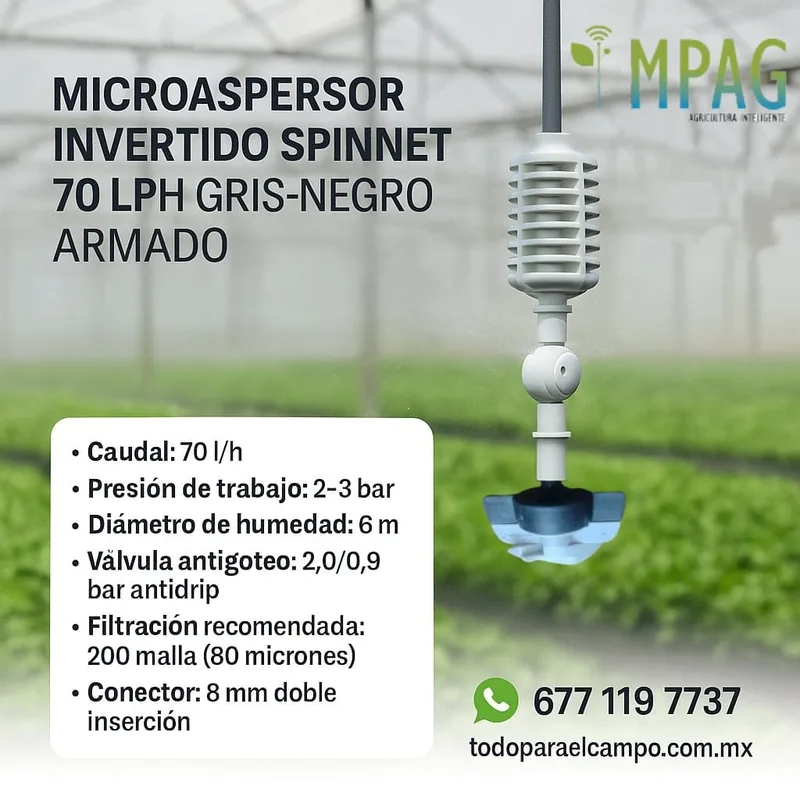 Microaspersor SpinNet Invertido 70 L/h Gris-Negro Armado (50 Piezas) — foto 2