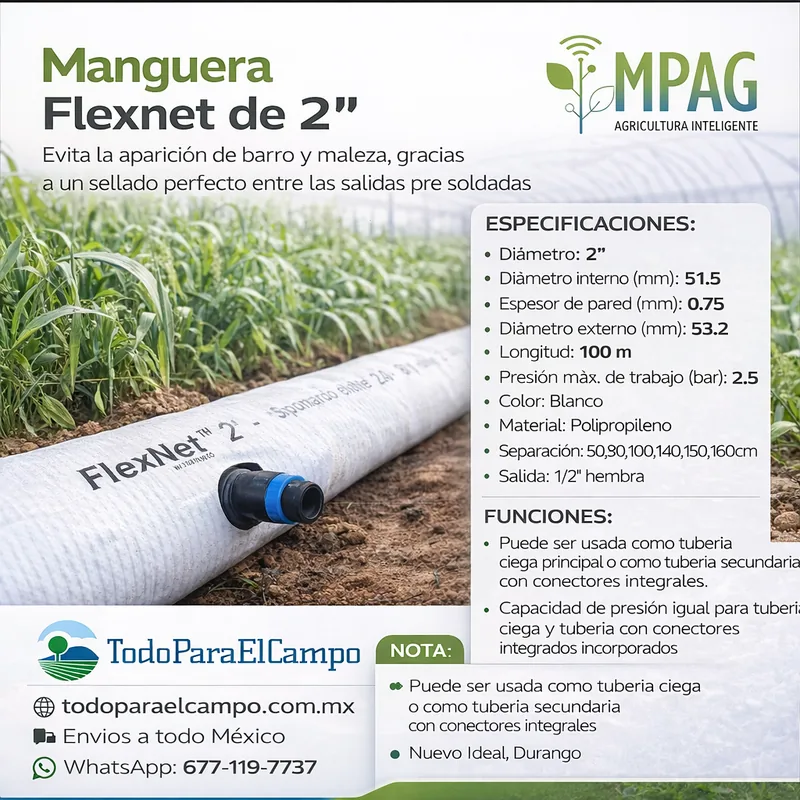 Manguera FlexNet de 2" con Salidas de 1/2" (Rollo 100 m) — foto 4