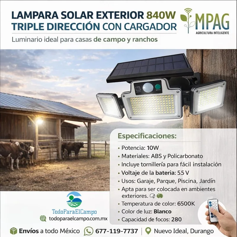 Lámpara Solar Exterior 840W Triple Dirección con Cargador — foto 3