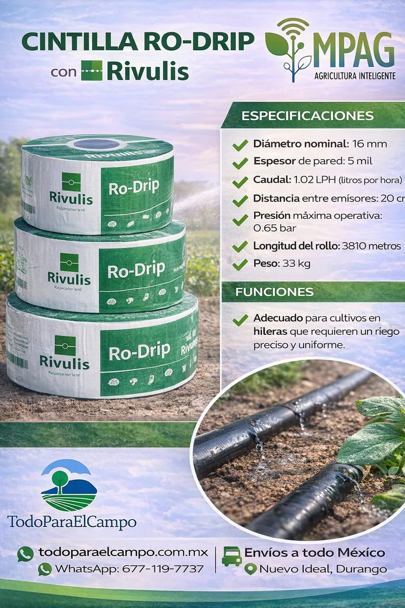 Cintilla de Riego Rivulis Ro-Drip 16 mm Calibre 5 Mil (Rollo 3,810 m) — foto 3