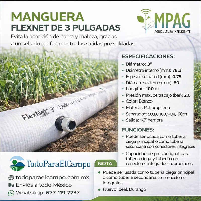 Manguera FlexNet de 3" con Salidas de 1/2" (Rollo 100 m) — foto 3