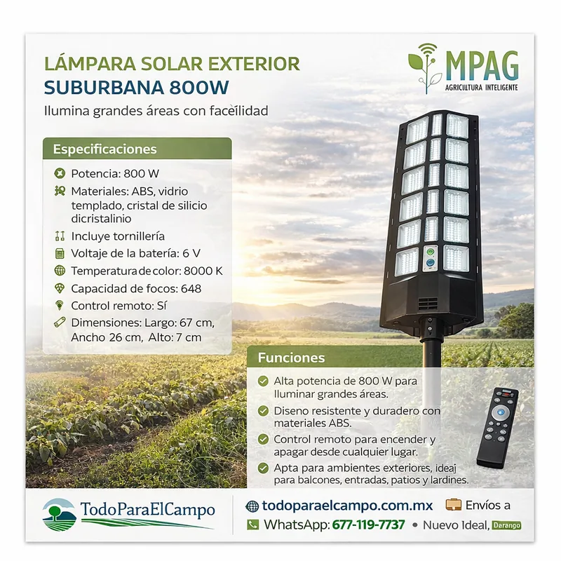Lámpara Solar Suburbana 800W con Control Remoto — foto 3