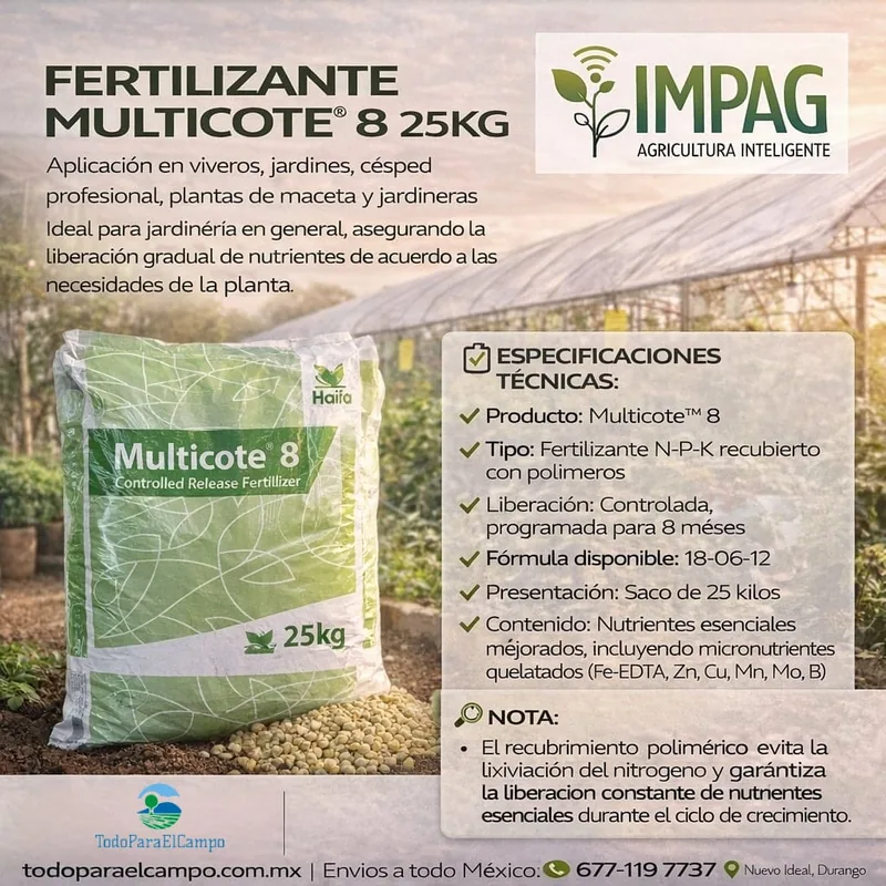 Fertilizante Multicote 8 de Liberación Controlada 18-06-12 — Saco 25 kg — foto 3
