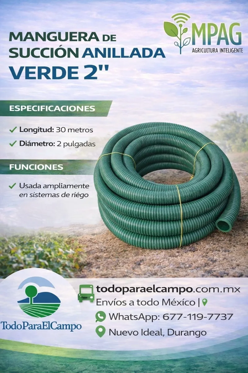 Manguera de Succión Anillada Verde 2" x 30 m — foto 2