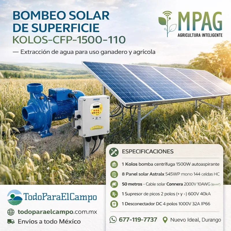 Bomba Solar de Superficie Centrífuga 1500 W con 8 Paneles (Kolosal CFP-1500-110) — foto 2