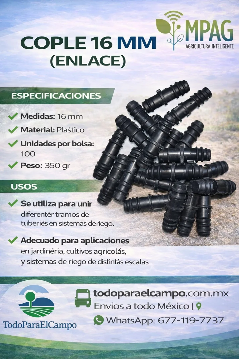 Cople Enlace 16 mm para Manguera (100 Piezas) — foto 3