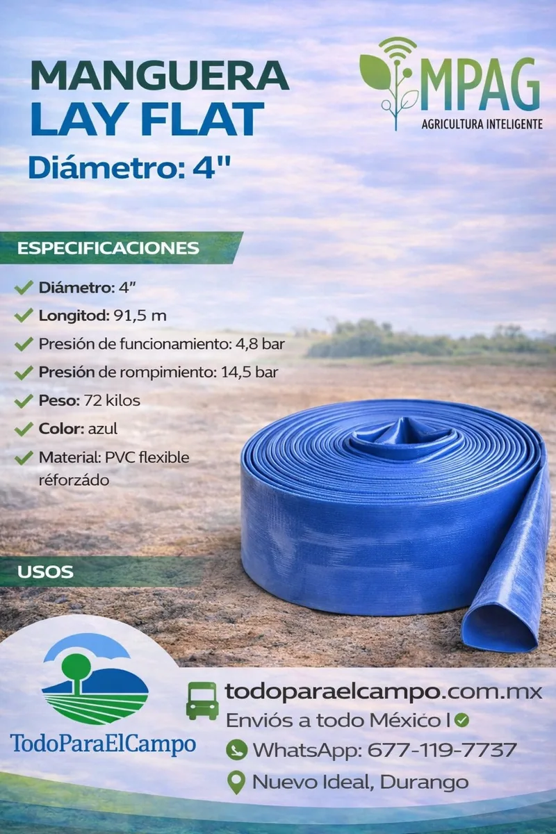 Manguera Lay Flat Wade Rain de 4" (Rollo 91.5 m) — foto 3