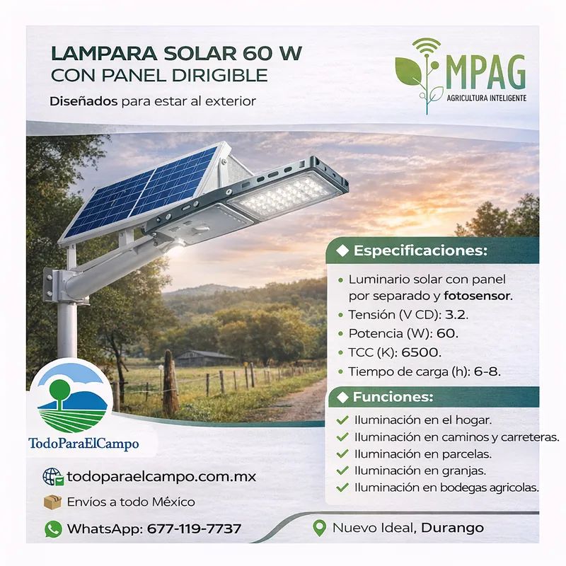 Lámpara Solar 60W con Panel Dirigible – Paquete de 4 Piezas — foto 2